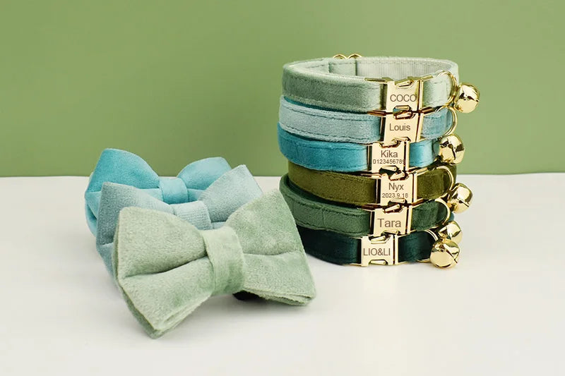 Velvet Cat Collar Bowknot Personalized With Bell Charm