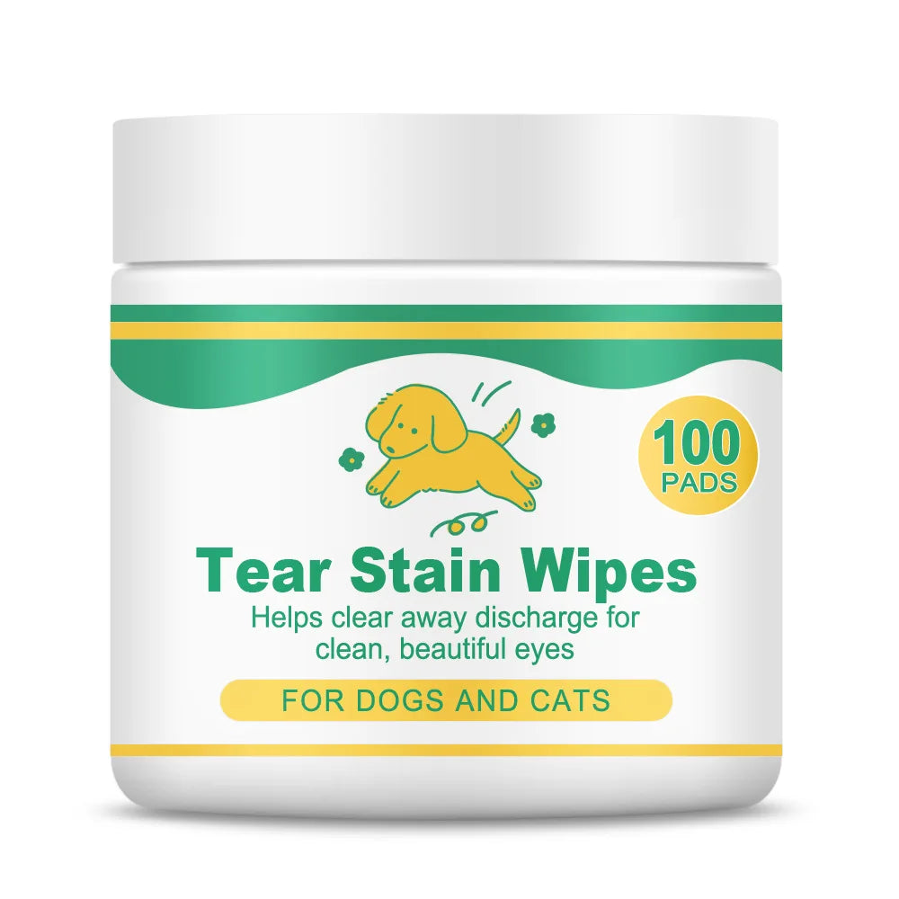 Pet Tear Stain Wipes, 100 Pads, Gently Cleans Eyes & Removes Stains for Dogs and Cats, Vitamin Infused