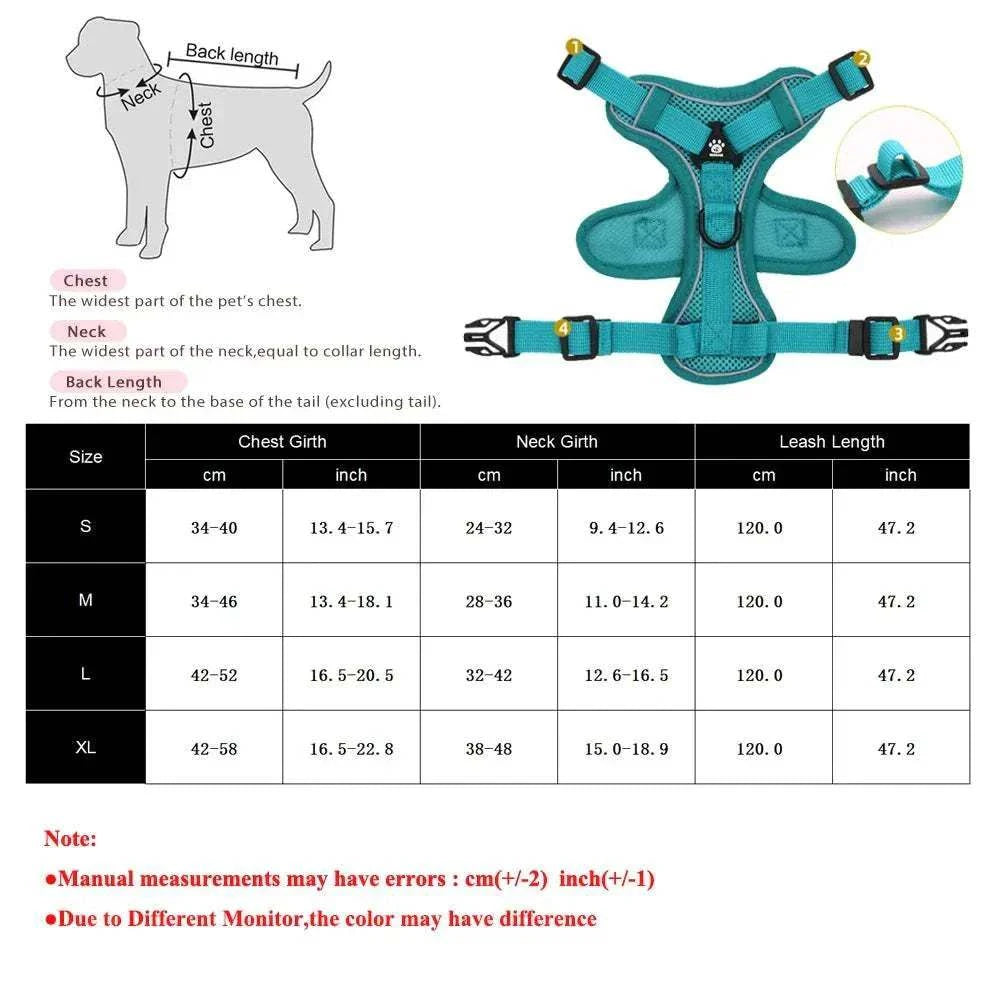 Puppy Harness Leash – Adjustable Reflective Vest for Small Medium Dogs