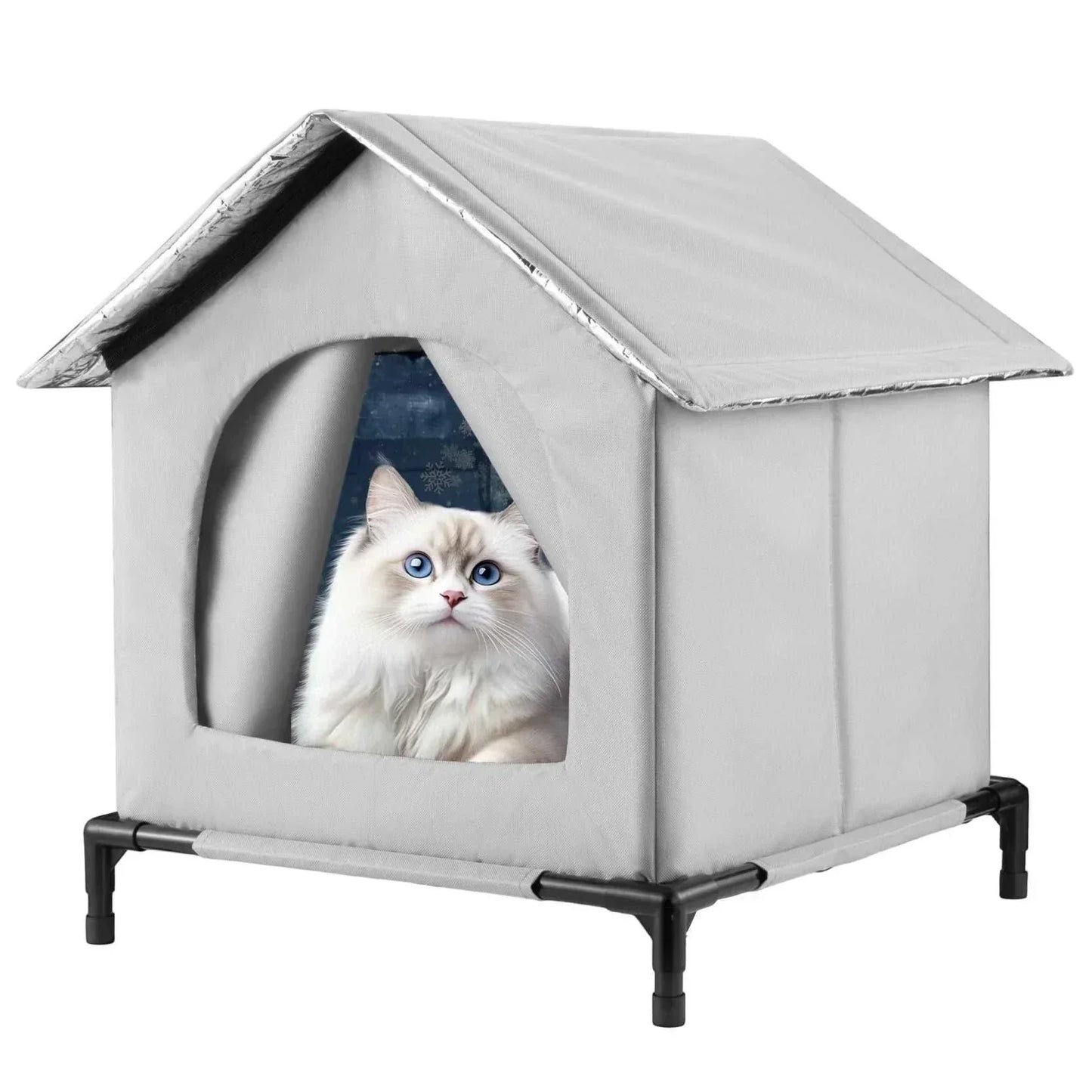 All-Season Waterproof Cat House with Ice Packs Heating Bags, Foldable Shelter for Indoor & Outdoor Use, Available in 3 Sizes