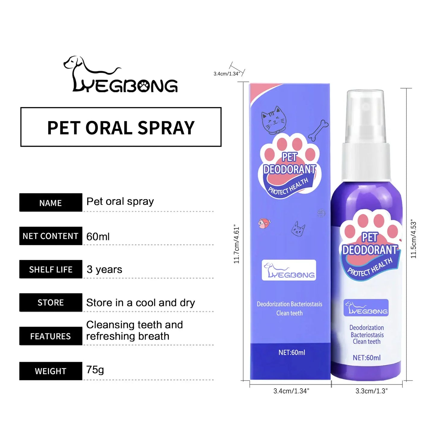 YEGBONG Pet Oral Cleanse Spray for Dogs Teeth Whitening