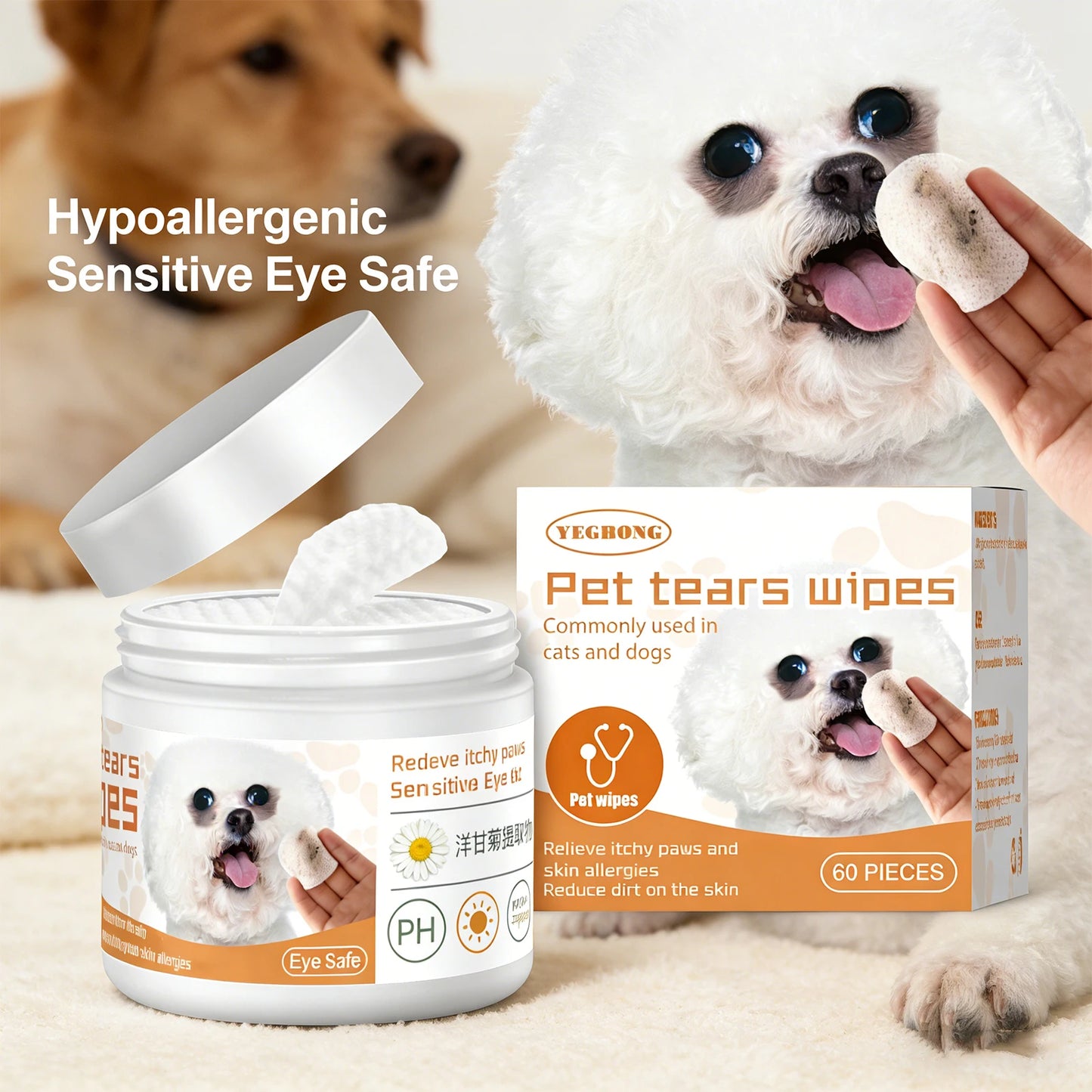 Pet Eye Cleaning Wipe Quickly Removing Tear Mark Stain Whitening Relieve Eye Discomfort Eliminate Odor Pets Grooming Wet Tissues