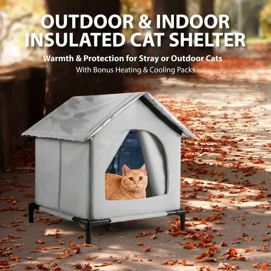 All-Season Waterproof Cat House with Ice Packs Heating Bags, Foldable Shelter for Indoor & Outdoor Use, Available in 3 Sizes