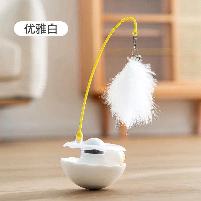 Cat Tumbler Toy With Teaser Stick Feather Bell Catnip Ball