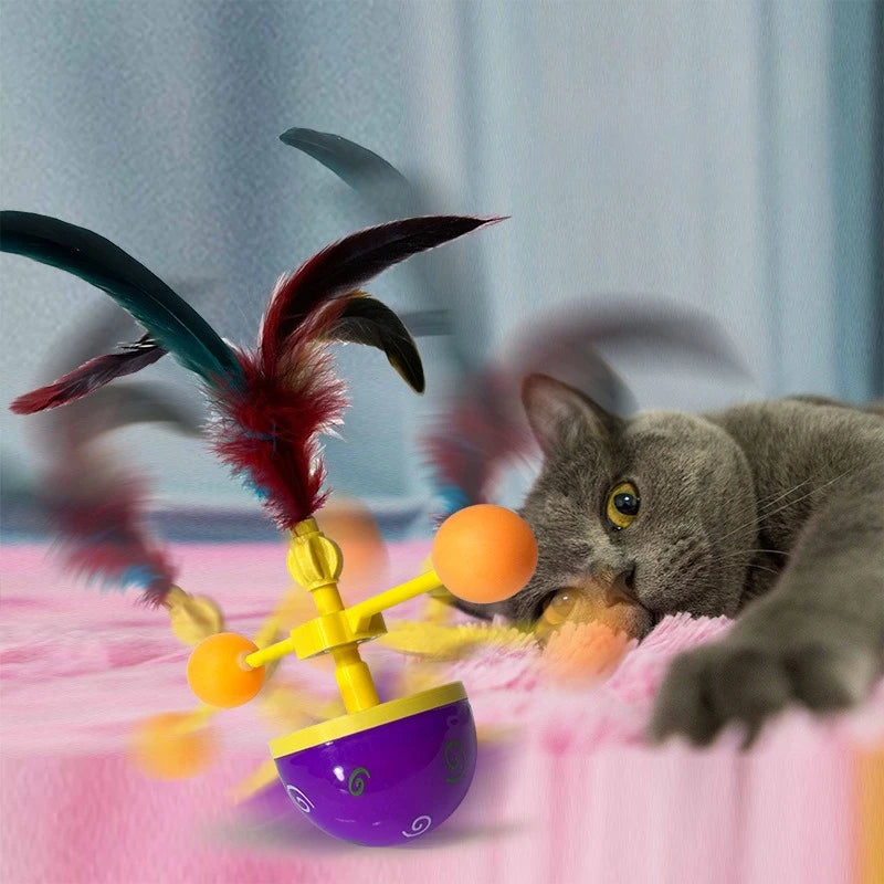Cat Toy Tumbler Interactive Feather Teaser Kitten Play Ball