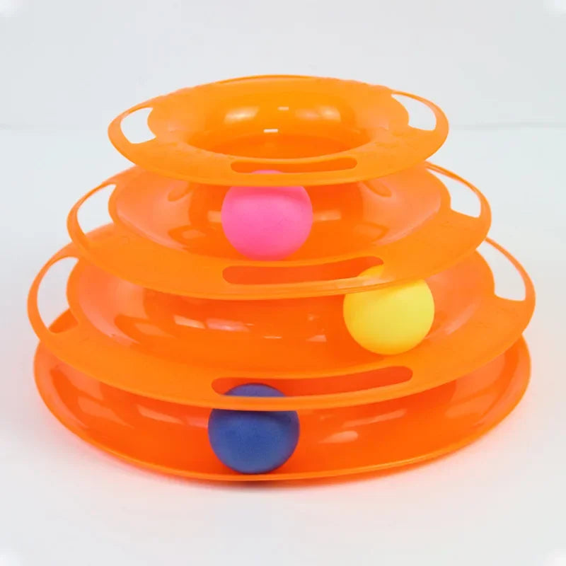 Three Layer Interactive Cat Tower With Rotating Turntable And Balls