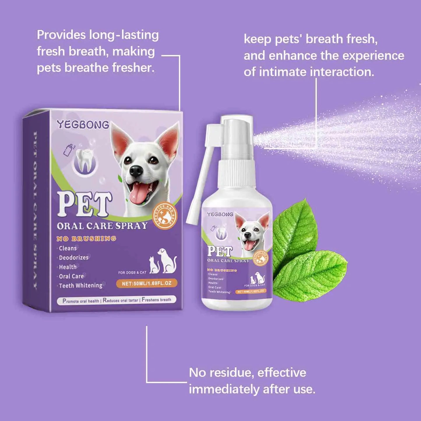 50mlPet Oral Cleanse Spray Dogs Cats Teeth Clean Deodorant Prevent Calculus Remove Kitten Bad Breath Pet Supplies Freshen Breath