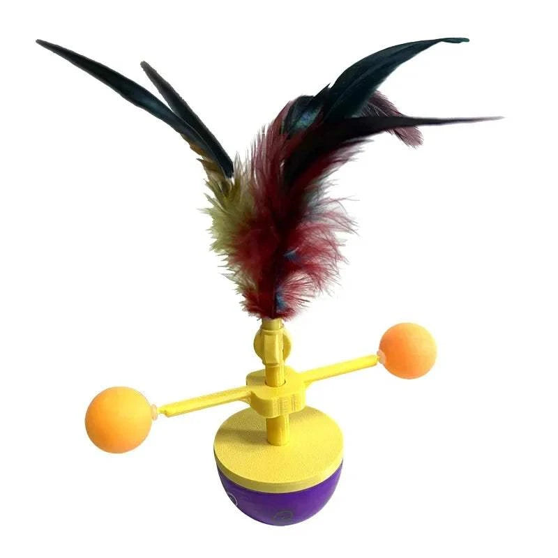 Cat Toy Tumbler Fun Teasing Interactive Feather Kitten Toy Scratching Ball Durable Bite Cat Accessories