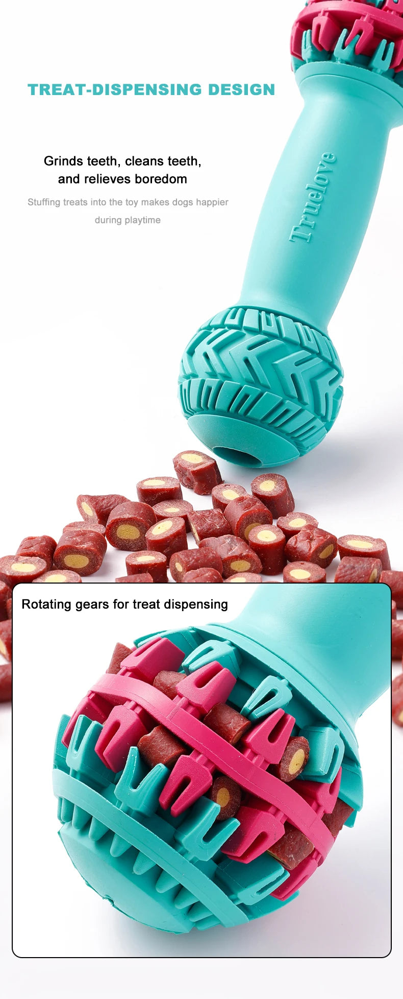 TRUELOVE Super Durable Leakproof Treat Dispenser Dog Toy Dumbbell