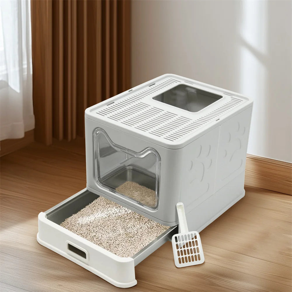 Feature Enclosed Stainless Steel Cat Litter Box With Lid