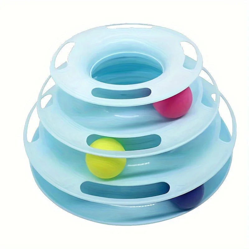 3 Layer Interactive Cat Toy Tower Puzzle With Colorful Balls