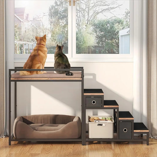 XMSJ Pet Bunk Bed With Stairs And Drawers