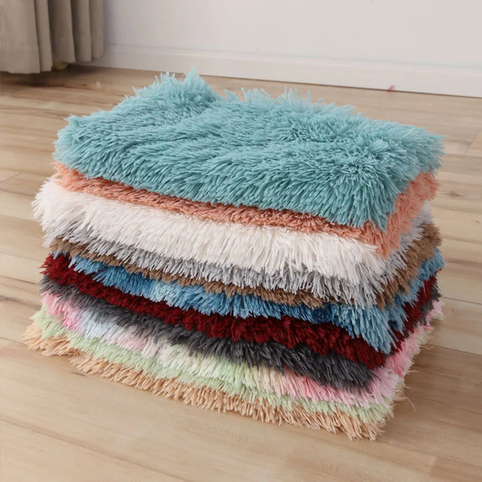 Dog Bed Mat Pet Cat Plush Soft Warm Cushion Pet Washable Candy Colored Blanket Kennel Puppy Pet Cat Dog Supplies Suit For Winter