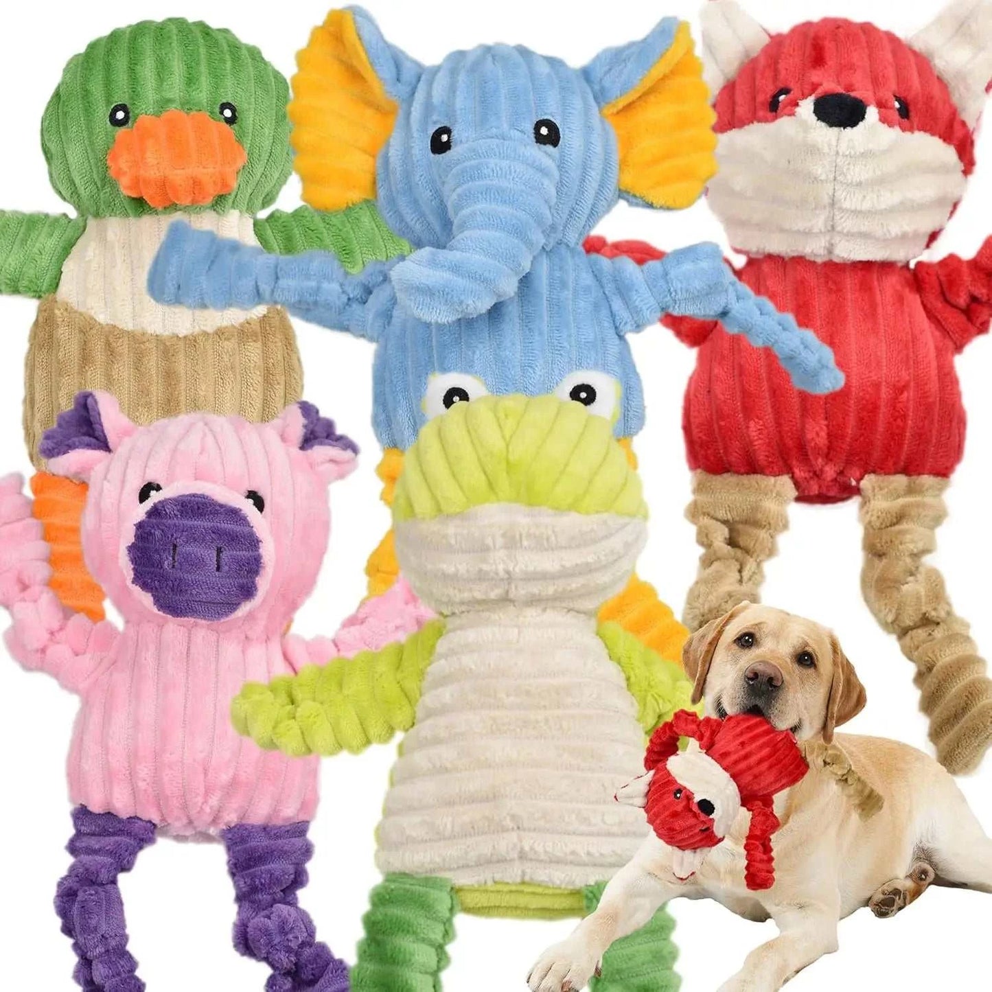 5-Pack Durable Squeaky Plush Dog Toys for Small to Large Dogs, Assorted Animal Designs