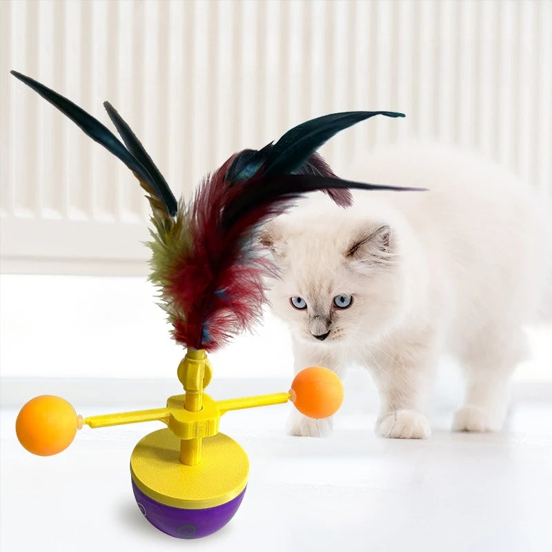 Cat Toy Tumbler Interactive Feather Teaser Kitten Play Ball