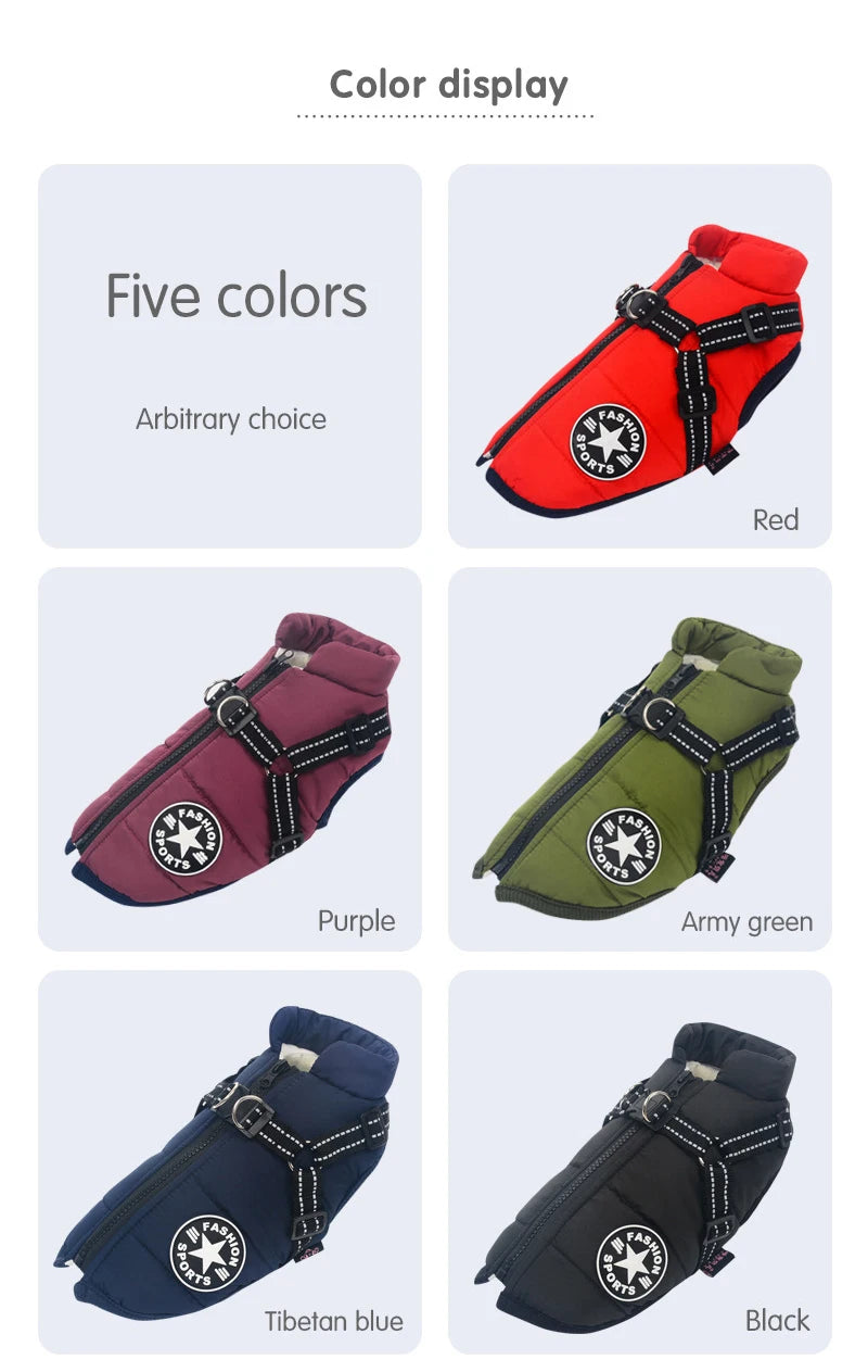 Waterproof Winter Dog Jacket With Harness For Outdoor Use