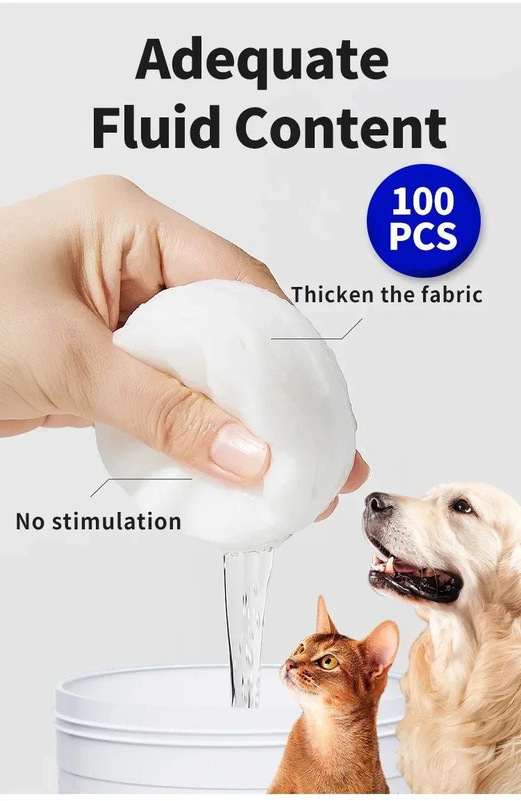 100 Pieces Pet Eye Area Remove Tear Stains Stain Clean Wet Wipes Cats and Dogs General No Irritation Pet Clean Supplies