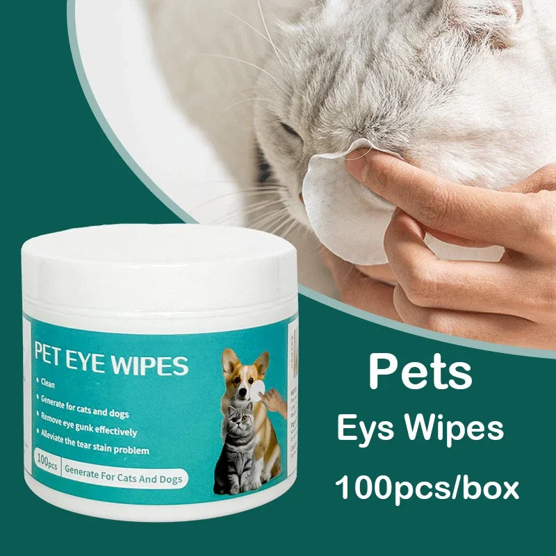 100 Pieces Pet Eye Area Remove Tear Stains Stain Clean Wet Wipes Cats and Dogs General No Irritation Pet Clean Supplies