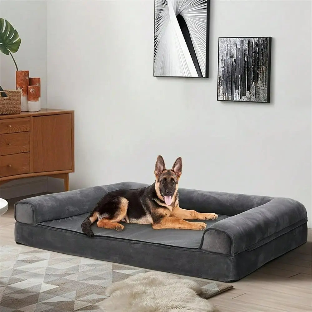 Orthopedic Memory Foam Dog Bed For Large Dogs With Bolster