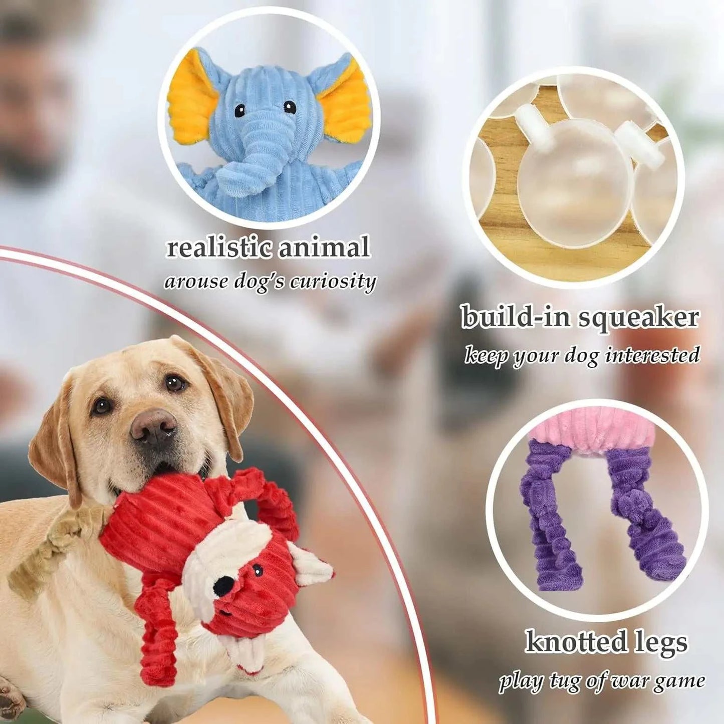 5-Pack Durable Squeaky Plush Dog Toys for Small to Large Dogs, Assorted Animal Designs