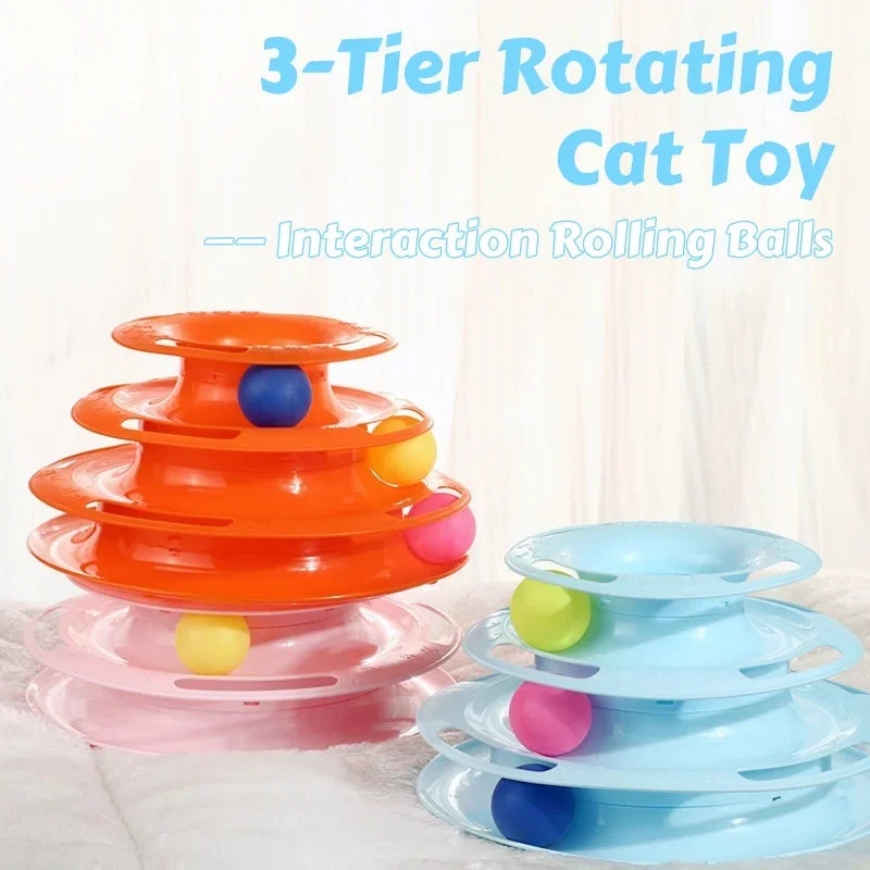 Three Layer Interactive Cat Tower With Rotating Turntable And Balls