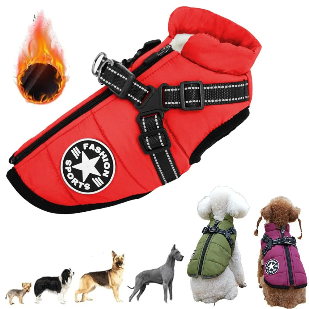 Waterproof Winter Dog Jacket With Harness For Outdoor Use