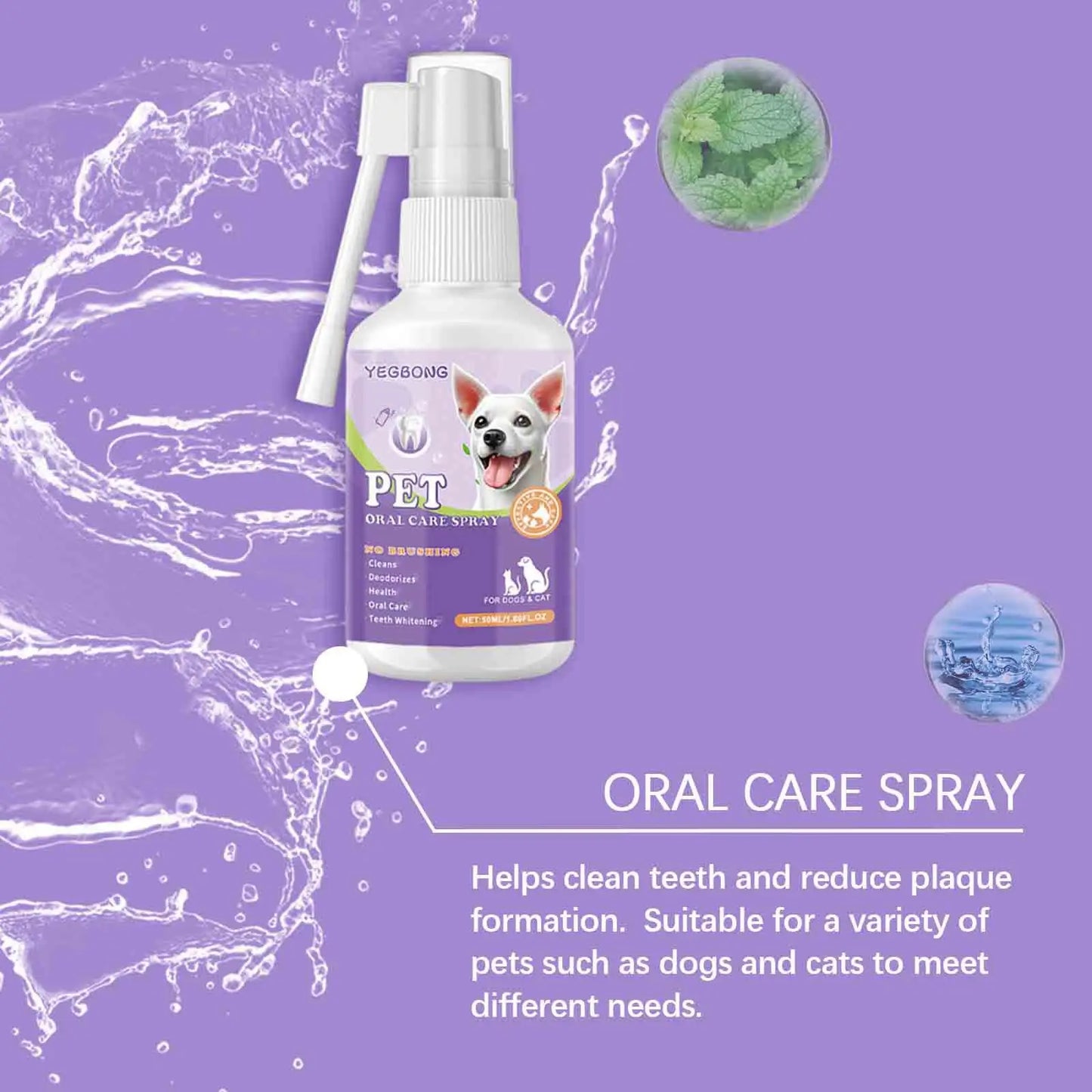 50mlPet Oral Cleanse Spray Dogs Cats Teeth Clean Deodorant Prevent Calculus Remove Kitten Bad Breath Pet Supplies Freshen Breath