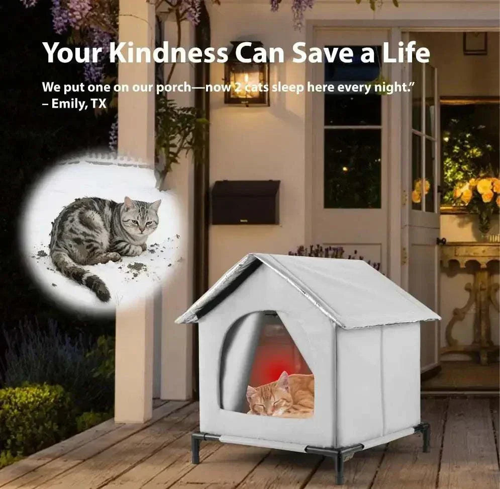 All-Season Waterproof Cat House with Ice Packs Heating Bags, Foldable Shelter for Indoor & Outdoor Use, Available in 3 Sizes