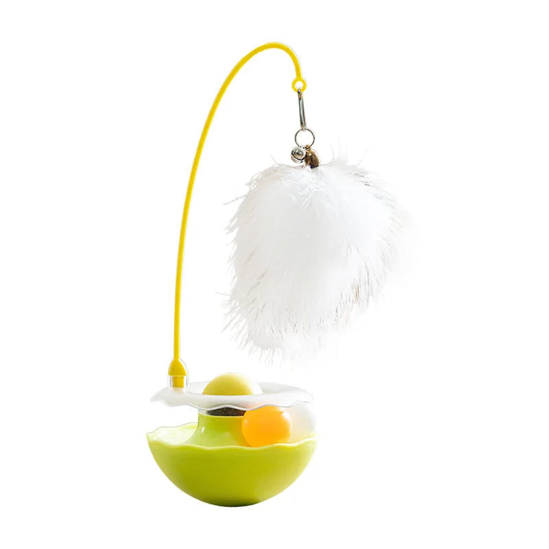 Cat Tumbler Toy With Teaser Stick Feather Bell Catnip Ball