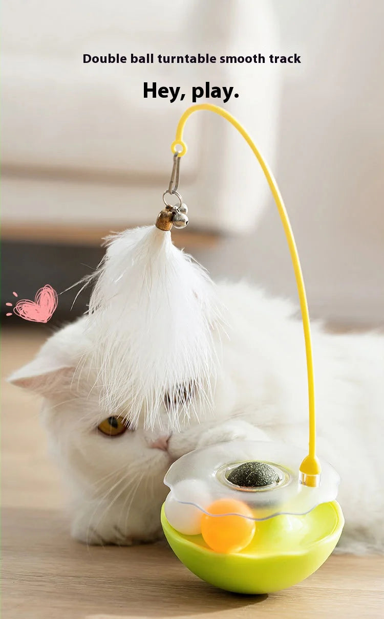 Cat Tumbler Toy With Teaser Stick Feather Bell Catnip Ball