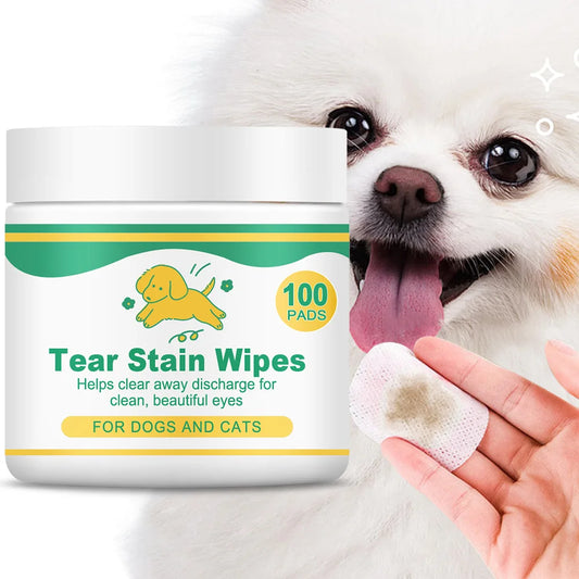 Pet Tear Stain Wipes, 100 Pads, Gently Cleans Eyes & Removes Stains for Dogs and Cats, Vitamin Infused