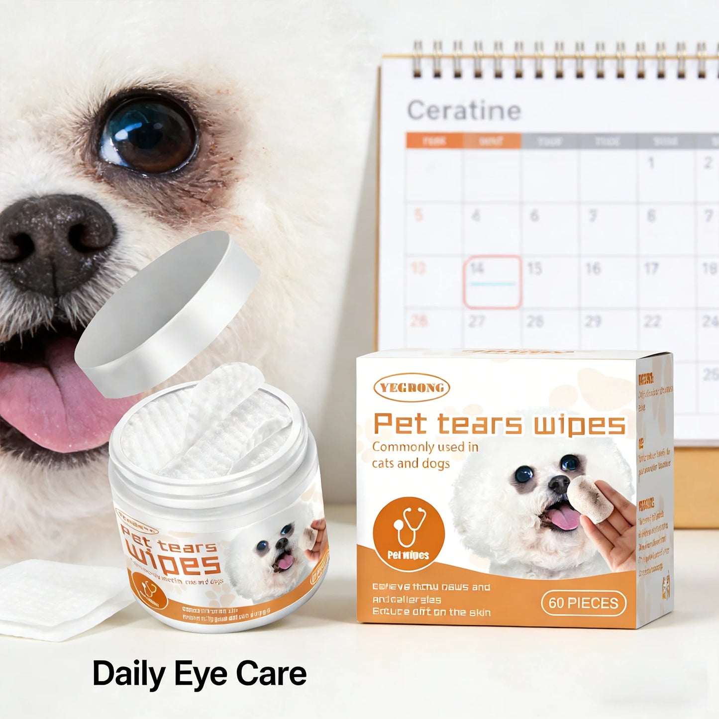 Pet Eye Cleaning Wipe Quickly Removing Tear Mark Stain Whitening Relieve Eye Discomfort Eliminate Odor Pets Grooming Wet Tissues