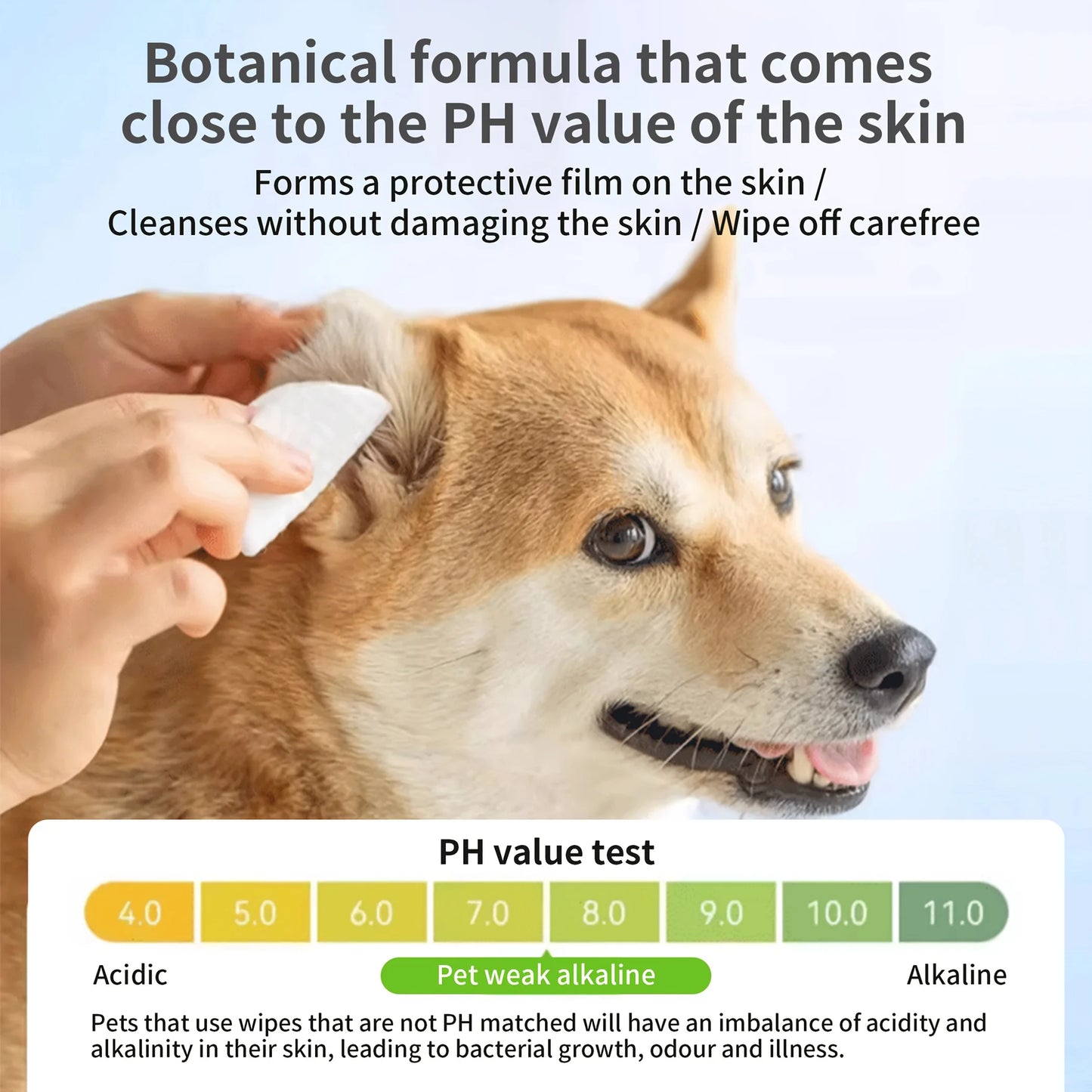PetClaer 200PCS Natural Pet Ear Wipes, Double-Sided Design for Dogs Cats, Gentle Non-Irritating Ear Cleaning