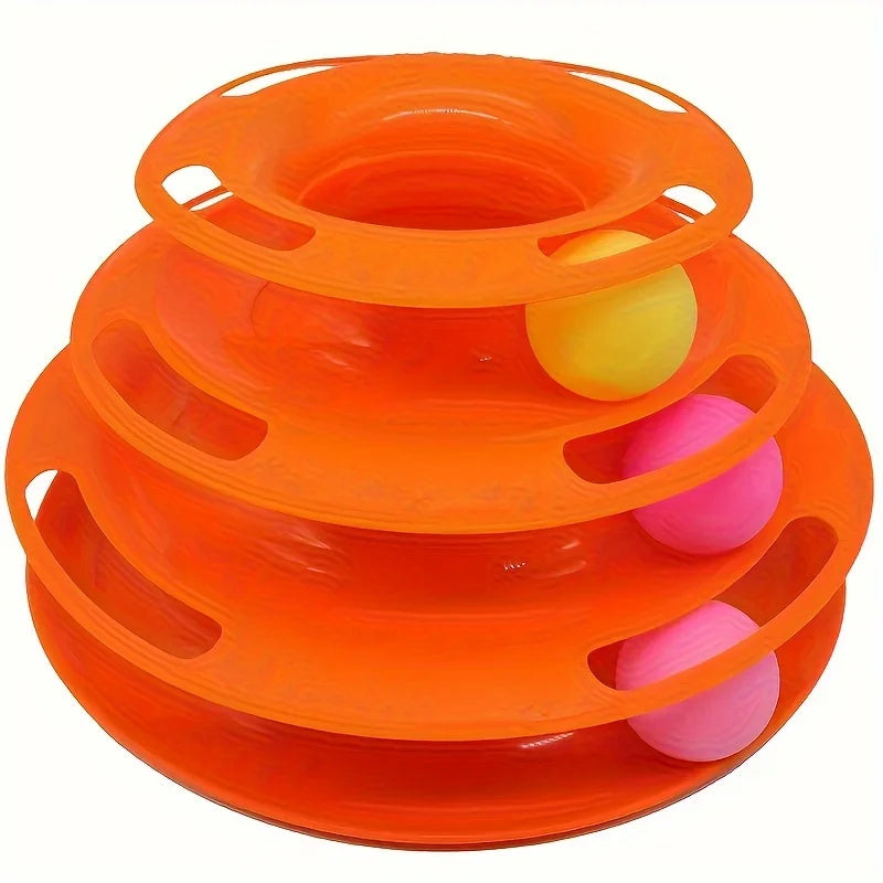 3 Layer Interactive Cat Toy Tower Puzzle With Colorful Balls