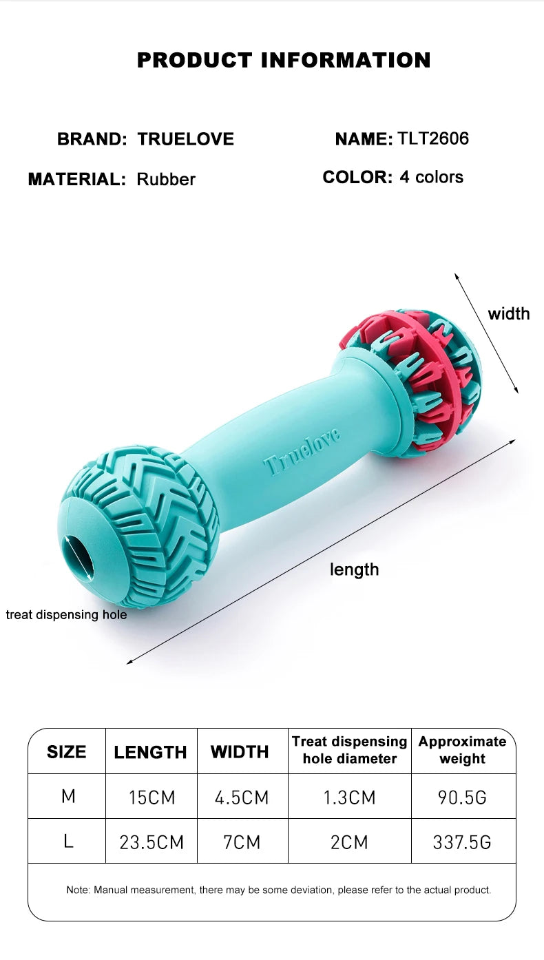 TRUELOVE Super Durable Leakproof Treat Dispenser Dog Toy Dumbbell