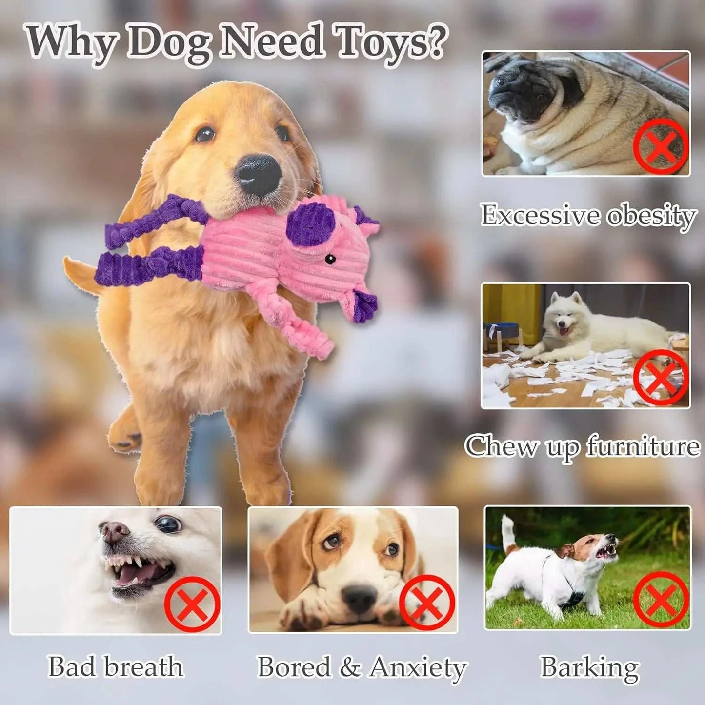 5-Pack Durable Squeaky Plush Dog Toys for Small to Large Dogs, Assorted Animal Designs
