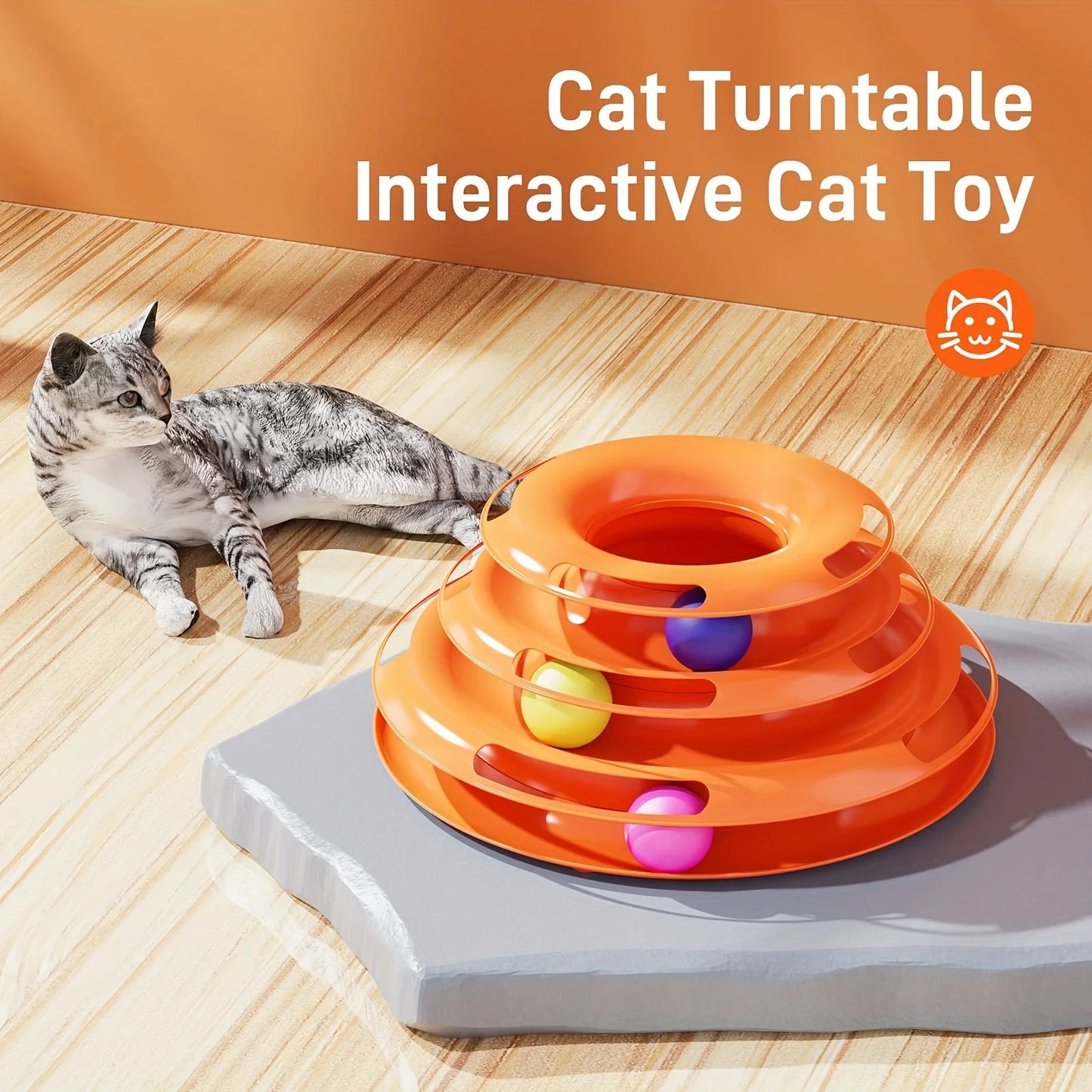 3 Layer Interactive Cat Toy Tower Puzzle With Colorful Balls