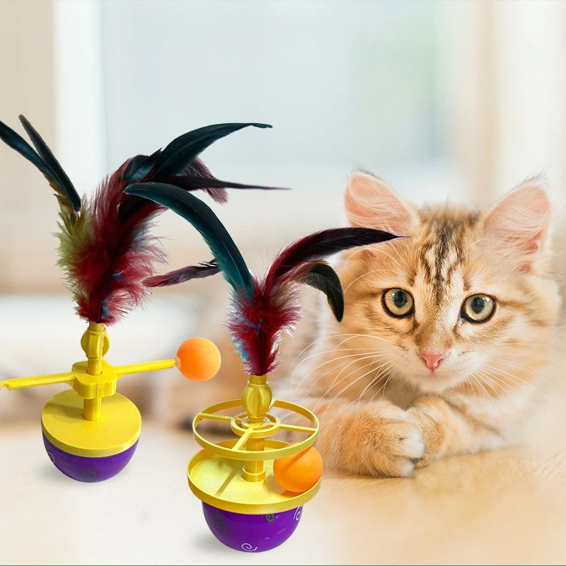 Cat Toy Tumbler Interactive Feather Teaser Kitten Play Ball