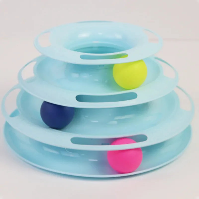 Three Layer Interactive Cat Tower With Rotating Turntable And Balls