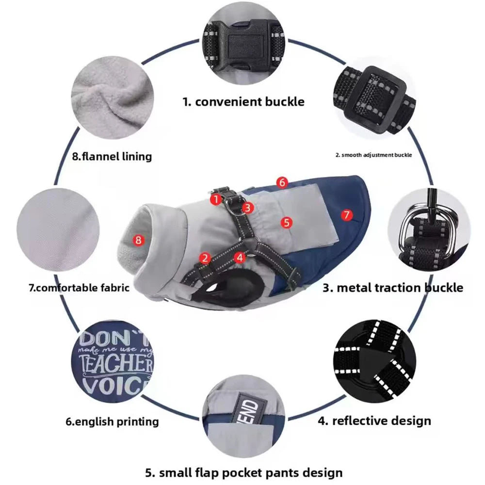 High Concerned Winter Dog Coat With Pocket Reflective Harness Vest
