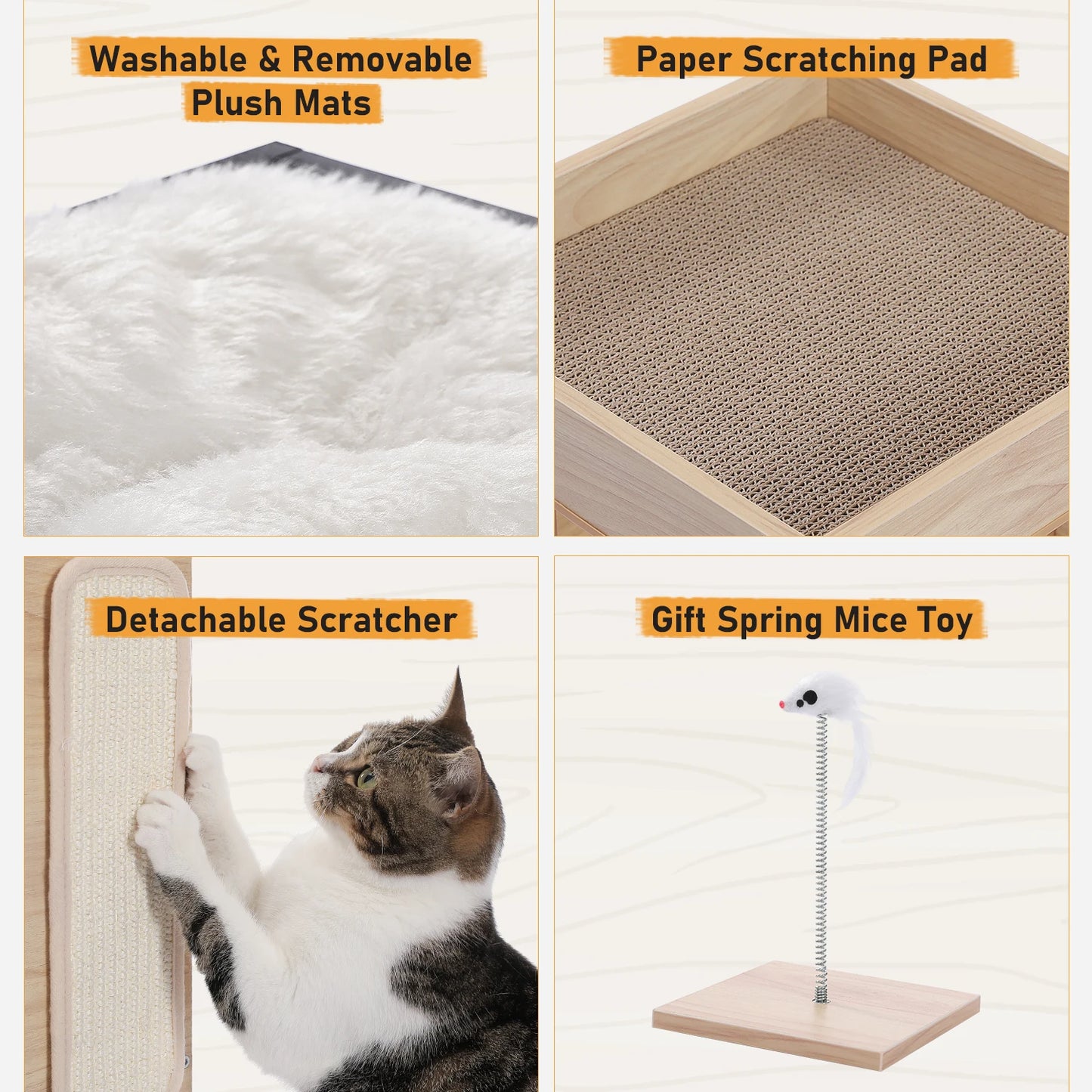 PEQULTICN Cat Bed With Two Condos Scratcher Plush Mats