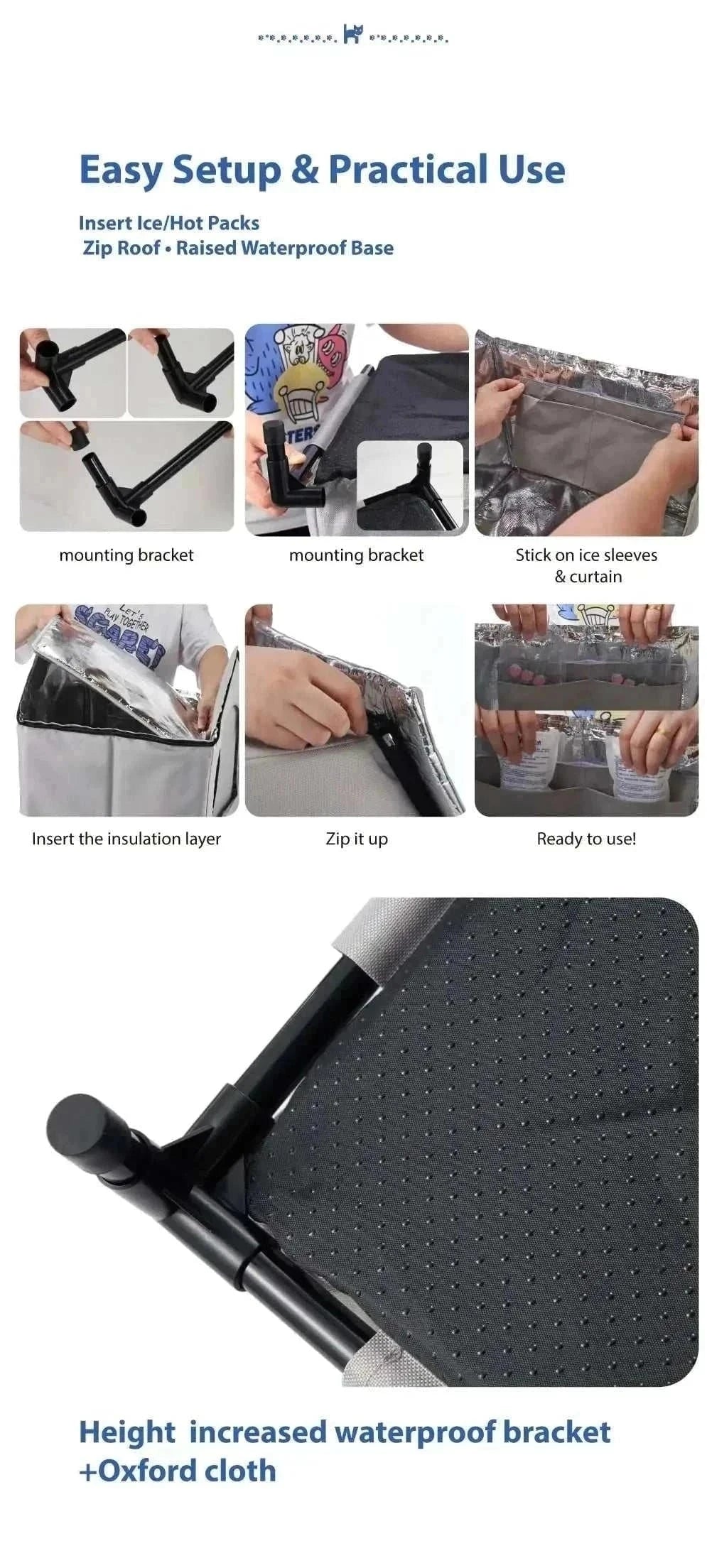 All-Season Waterproof Cat House with Ice Packs Heating Bags, Foldable Shelter for Indoor & Outdoor Use, Available in 3 Sizes