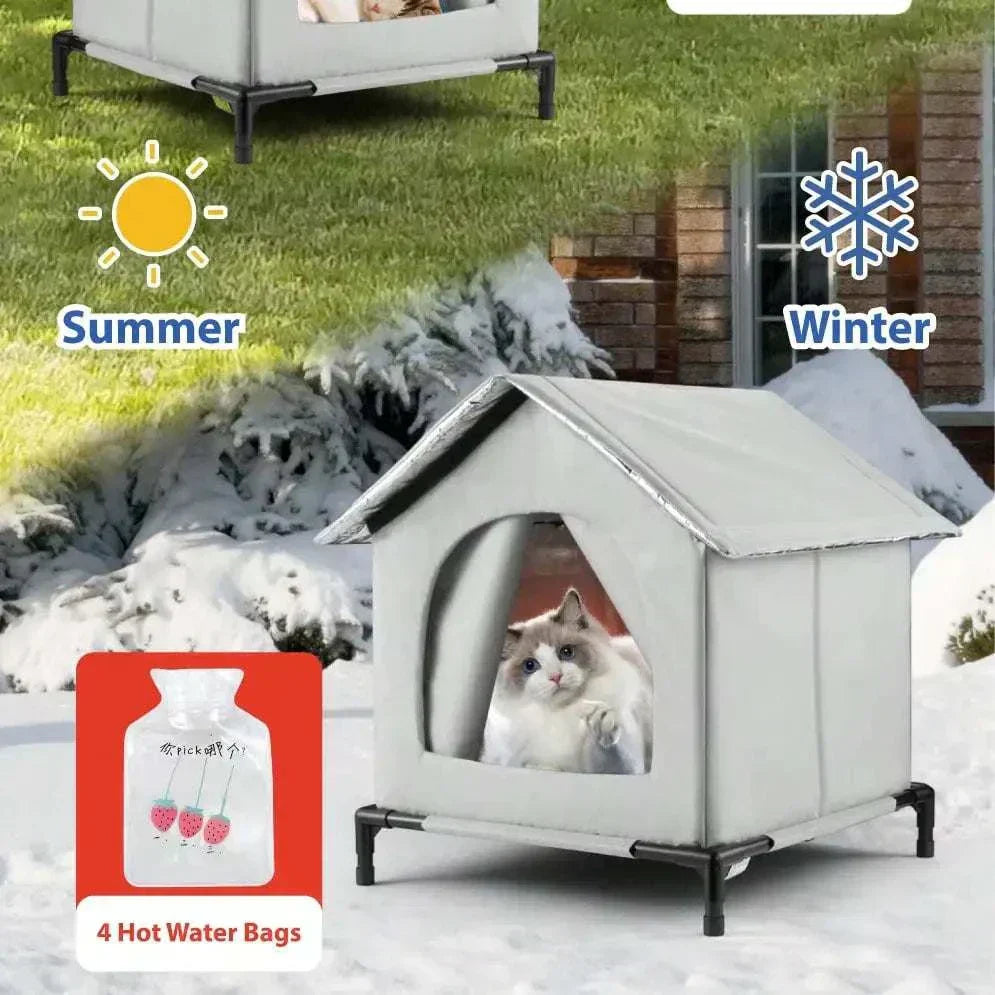 All-Season Waterproof Cat House with Ice Packs Heating Bags, Foldable Shelter for Indoor & Outdoor Use, Available in 3 Sizes