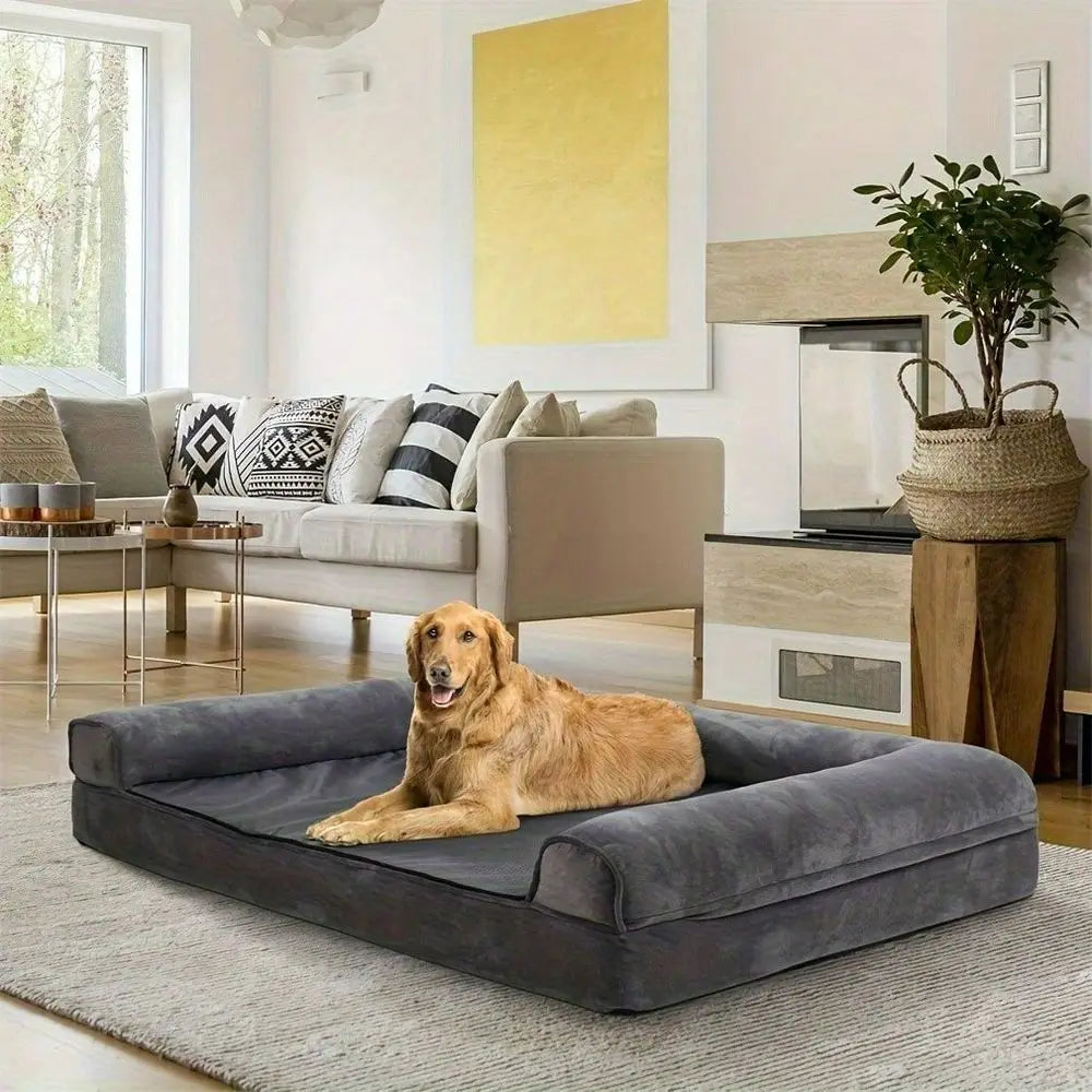 Orthopedic Memory Foam Dog Bed For Large Dogs With Bolster