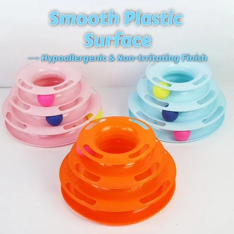 Three Layer Interactive Cat Tower With Rotating Turntable And Balls
