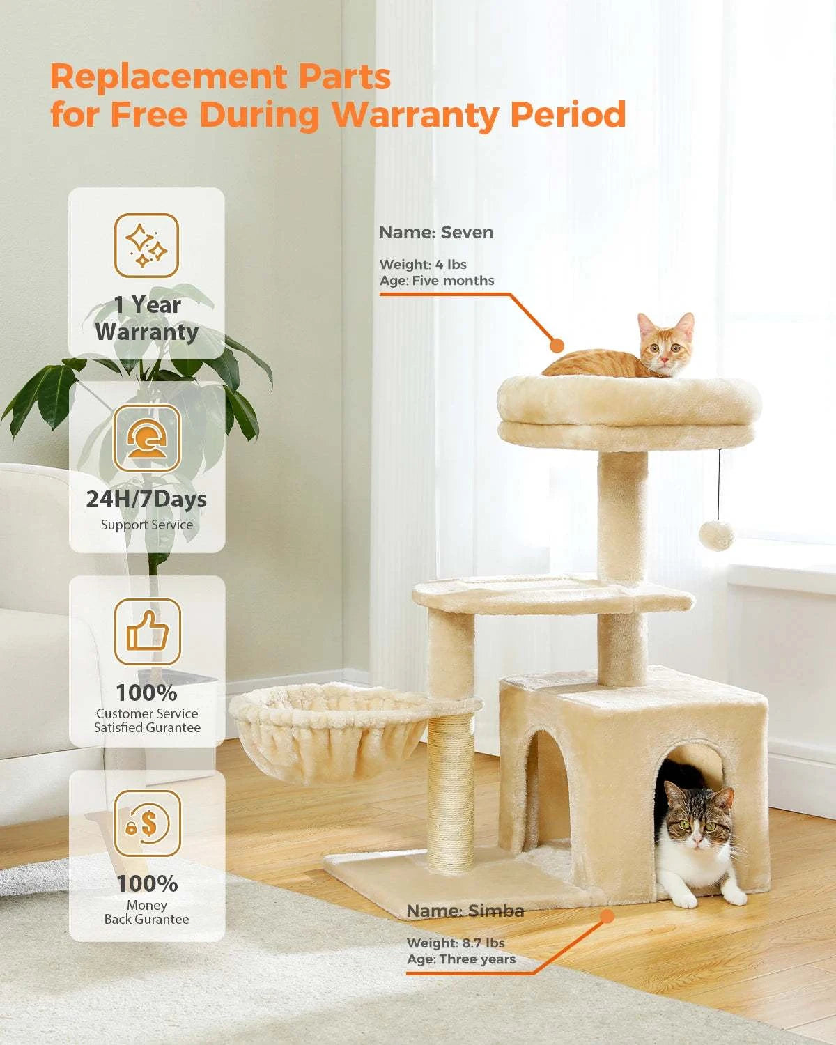 Cat tree Cat Tower for Indoor Cats 2 Styles Cat Activity Tree with Cat Scratching Posts Big Hammock and Removable Top Perch Grey