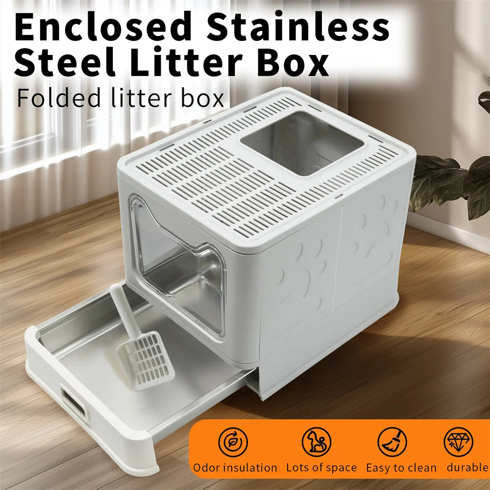 Feature Enclosed Stainless Steel Cat Litter Box With Lid