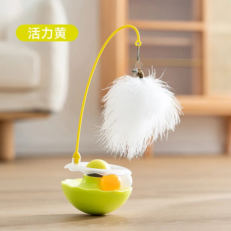 Cat Tumbler Toy With Teaser Stick Feather Bell Catnip Ball
