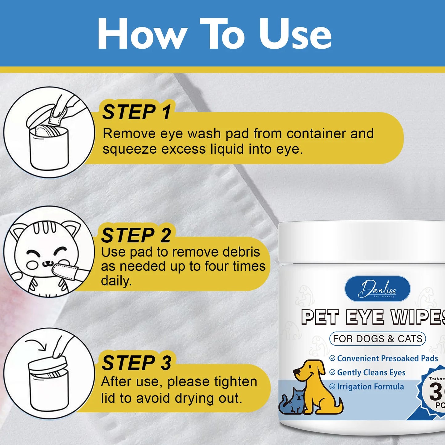 30pcs Thickened Pet Eye Cleaning Wipes, Gentle Tear Stain Remover Wipes for Dogs and Cats, Pet Eye And Foot Wash Pads Pet Wipes