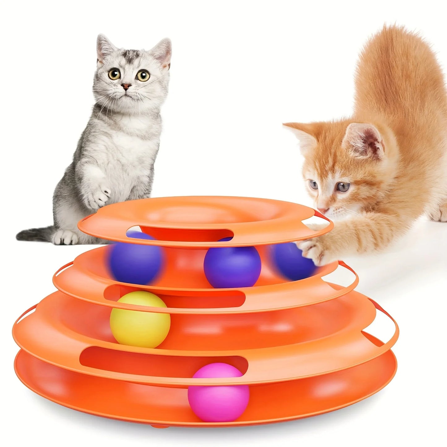 3 Layer Interactive Cat Toy Tower Puzzle With Colorful Balls